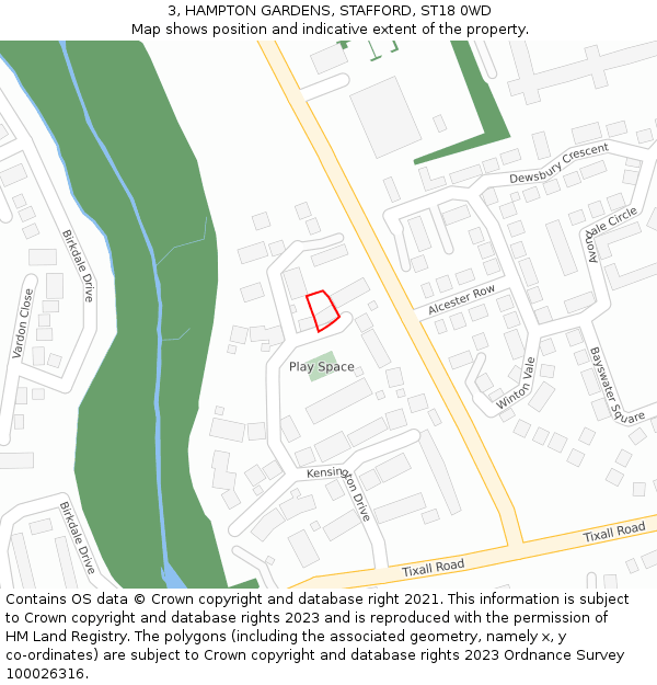 3, HAMPTON GARDENS, STAFFORD, ST18 0WD: Location map and indicative extent of plot