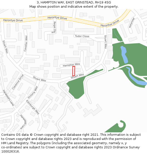 3, HAMPTON WAY, EAST GRINSTEAD, RH19 4SG: Location map and indicative extent of plot