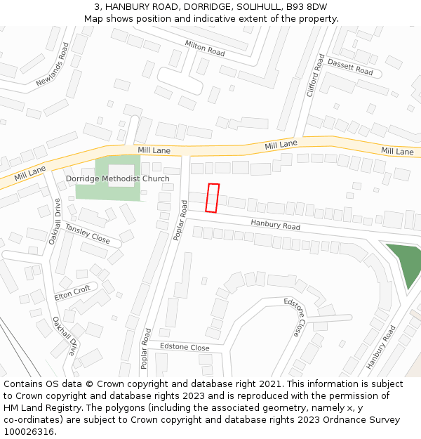 3, HANBURY ROAD, DORRIDGE, SOLIHULL, B93 8DW: Location map and indicative extent of plot