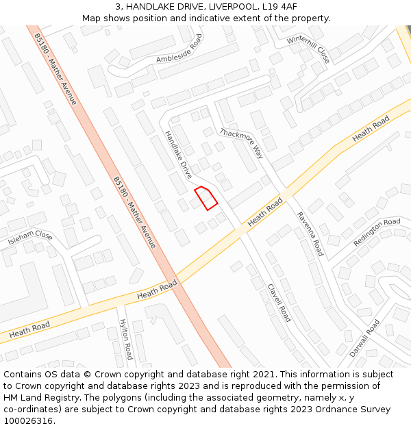 3, HANDLAKE DRIVE, LIVERPOOL, L19 4AF: Location map and indicative extent of plot
