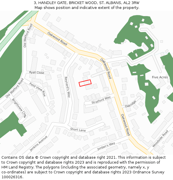3, HANDLEY GATE, BRICKET WOOD, ST. ALBANS, AL2 3RW: Location map and indicative extent of plot