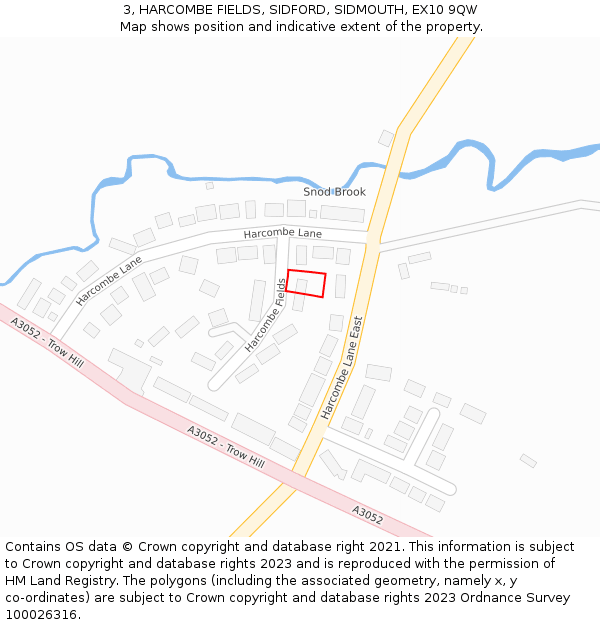 3, HARCOMBE FIELDS, SIDFORD, SIDMOUTH, EX10 9QW: Location map and indicative extent of plot