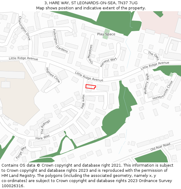 3, HARE WAY, ST LEONARDS-ON-SEA, TN37 7UG: Location map and indicative extent of plot