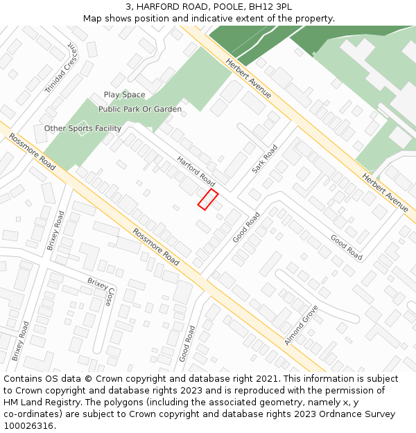 3, HARFORD ROAD, POOLE, BH12 3PL: Location map and indicative extent of plot