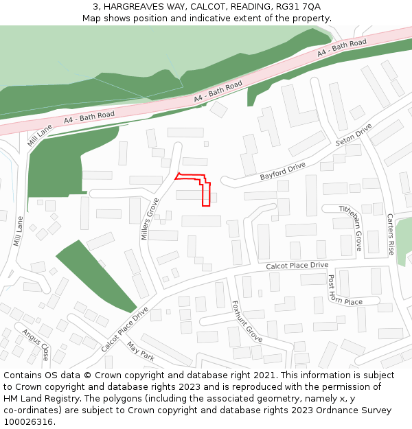 3, HARGREAVES WAY, CALCOT, READING, RG31 7QA: Location map and indicative extent of plot