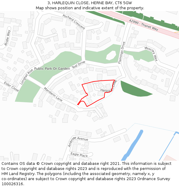 3, HARLEQUIN CLOSE, HERNE BAY, CT6 5GW: Location map and indicative extent of plot