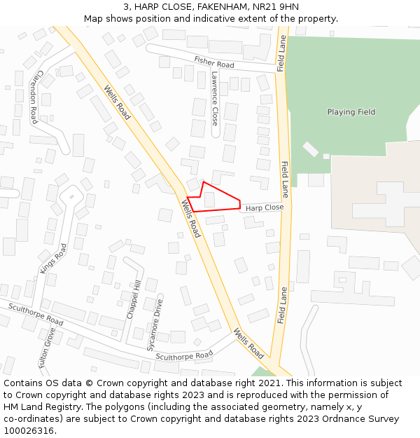 3, HARP CLOSE, FAKENHAM, NR21 9HN: Location map and indicative extent of plot