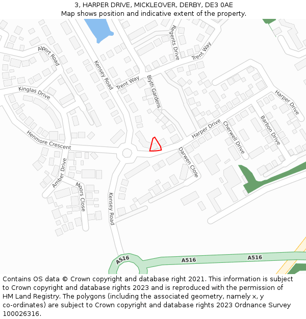 3, HARPER DRIVE, MICKLEOVER, DERBY, DE3 0AE: Location map and indicative extent of plot