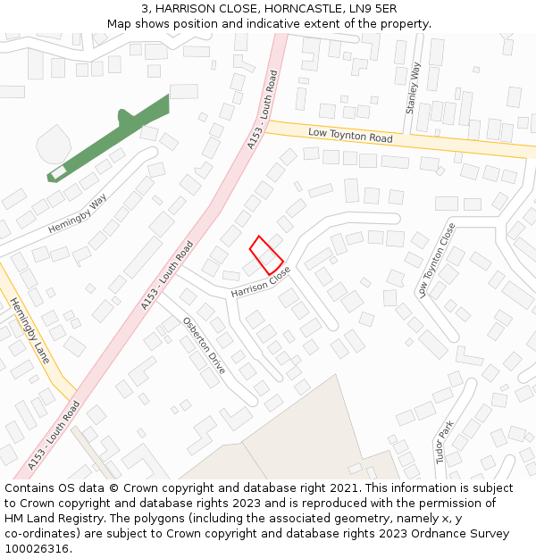 3, HARRISON CLOSE, HORNCASTLE, LN9 5ER: Location map and indicative extent of plot
