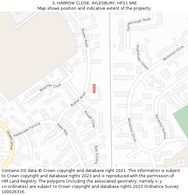 3, HARROW CLOSE, AYLESBURY, HP21 9AE: Location map and indicative extent of plot