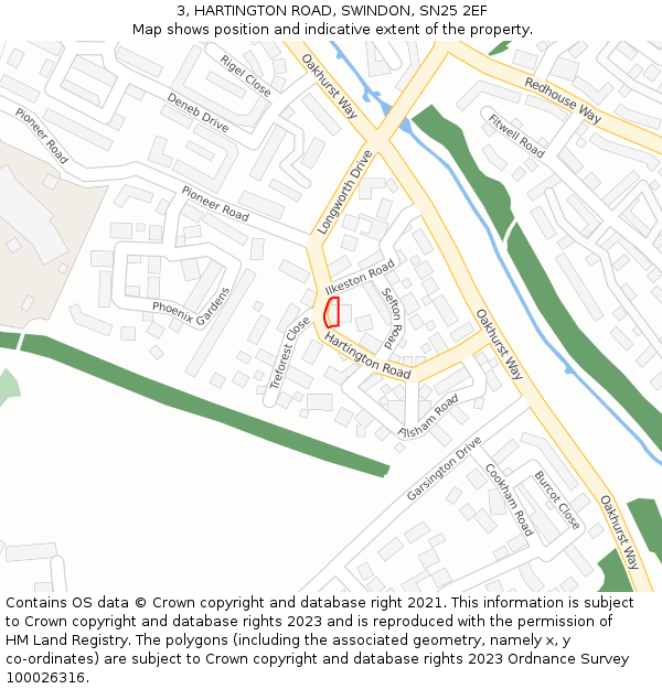 3, HARTINGTON ROAD, SWINDON, SN25 2EF: Location map and indicative extent of plot