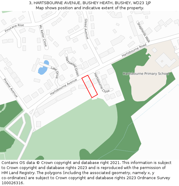 3, HARTSBOURNE AVENUE, BUSHEY HEATH, BUSHEY, WD23 1JP: Location map and indicative extent of plot