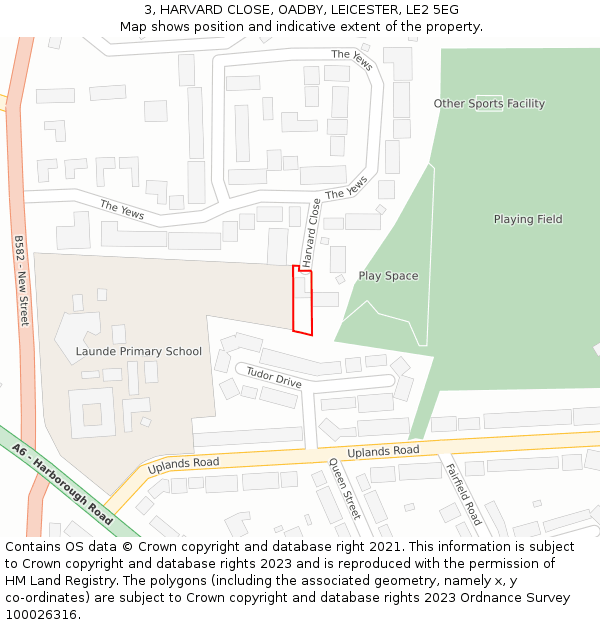 3, HARVARD CLOSE, OADBY, LEICESTER, LE2 5EG: Location map and indicative extent of plot