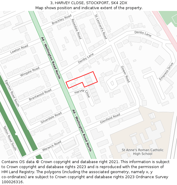 3, HARVEY CLOSE, STOCKPORT, SK4 2DX: Location map and indicative extent of plot