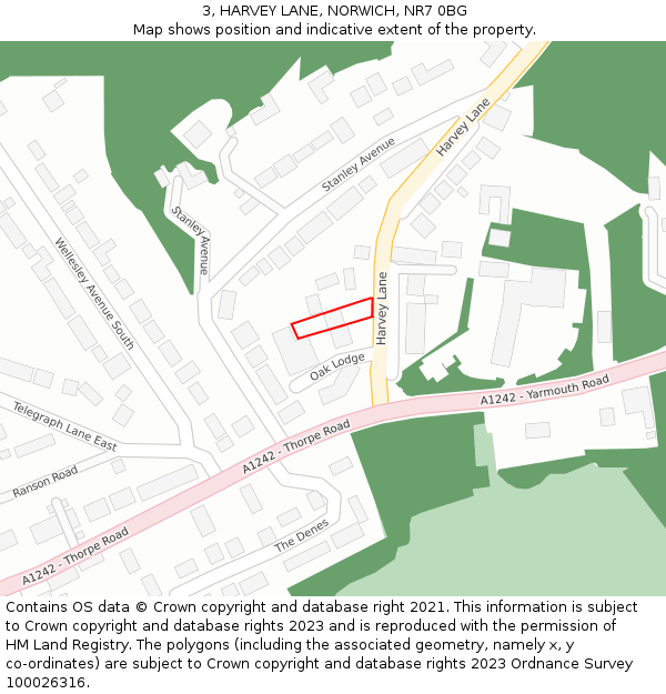 3, HARVEY LANE, NORWICH, NR7 0BG: Location map and indicative extent of plot