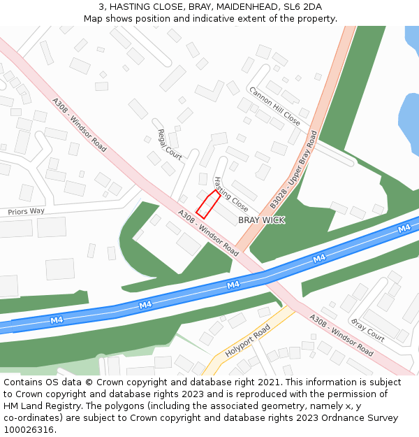 3, HASTING CLOSE, BRAY, MAIDENHEAD, SL6 2DA: Location map and indicative extent of plot