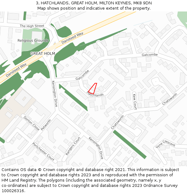 3, HATCHLANDS, GREAT HOLM, MILTON KEYNES, MK8 9DN: Location map and indicative extent of plot