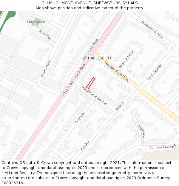 3, HAUGHMOND AVENUE, SHREWSBURY, SY1 4LS: Location map and indicative extent of plot