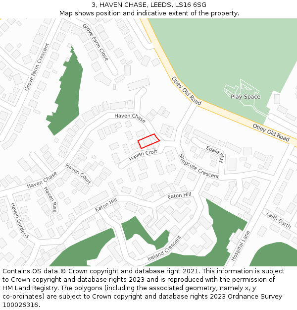 3, HAVEN CHASE, LEEDS, LS16 6SG: Location map and indicative extent of plot