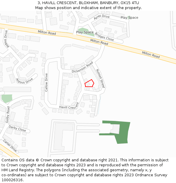 3, HAVILL CRESCENT, BLOXHAM, BANBURY, OX15 4TU: Location map and indicative extent of plot