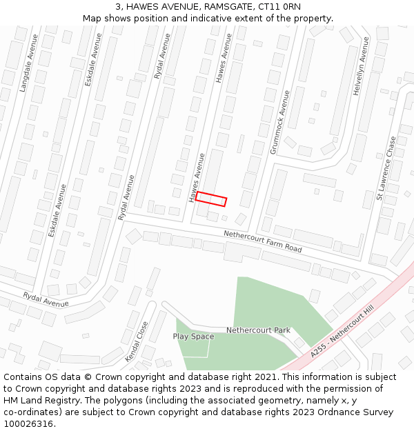 3, HAWES AVENUE, RAMSGATE, CT11 0RN: Location map and indicative extent of plot