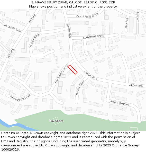 3, HAWKESBURY DRIVE, CALCOT, READING, RG31 7ZP: Location map and indicative extent of plot