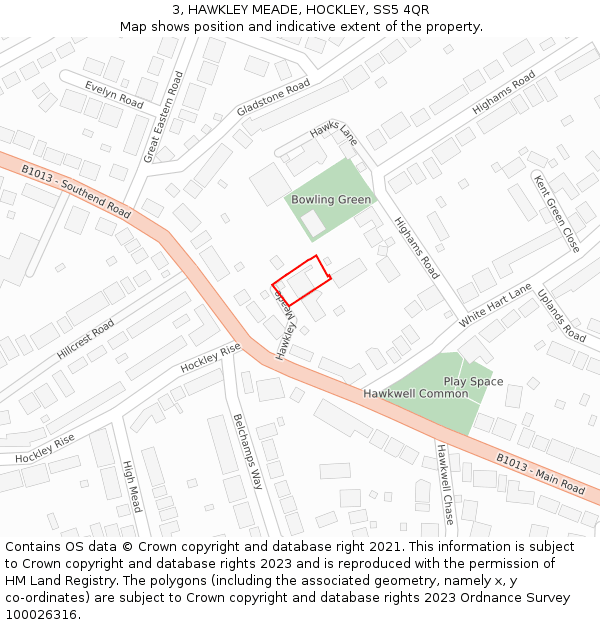 3, HAWKLEY MEADE, HOCKLEY, SS5 4QR: Location map and indicative extent of plot
