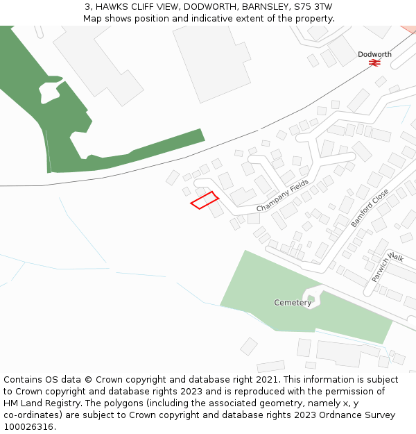 3, HAWKS CLIFF VIEW, DODWORTH, BARNSLEY, S75 3TW: Location map and indicative extent of plot
