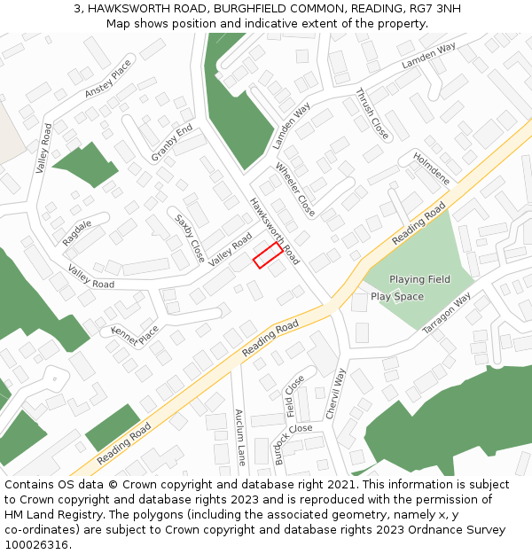 3, HAWKSWORTH ROAD, BURGHFIELD COMMON, READING, RG7 3NH: Location map and indicative extent of plot