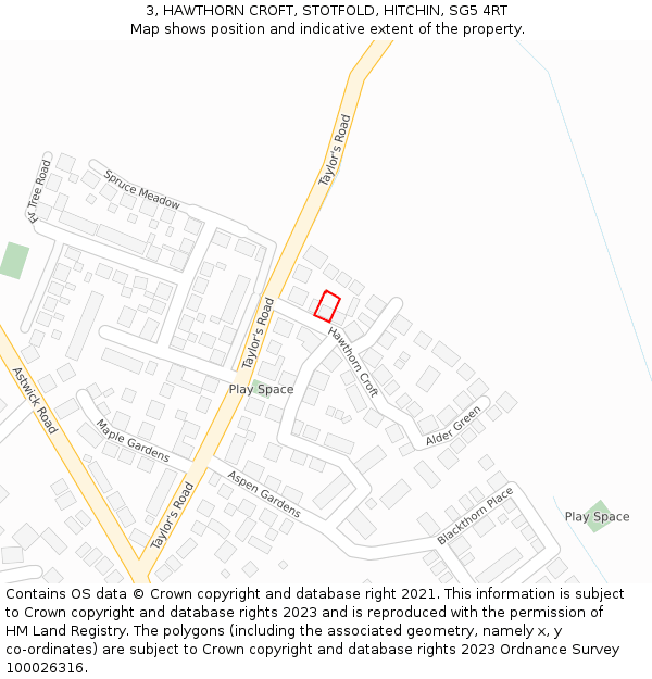 3, HAWTHORN CROFT, STOTFOLD, HITCHIN, SG5 4RT: Location map and indicative extent of plot