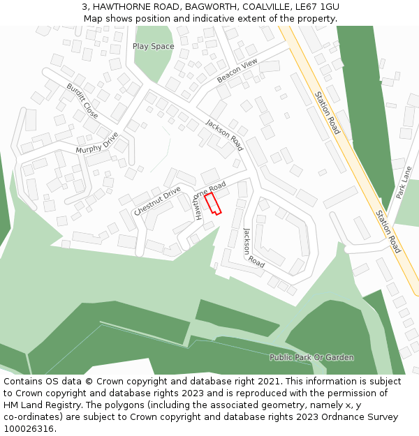 3, HAWTHORNE ROAD, BAGWORTH, COALVILLE, LE67 1GU: Location map and indicative extent of plot