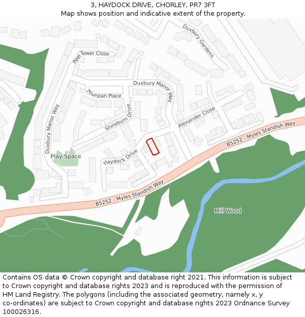 3, HAYDOCK DRIVE, CHORLEY, PR7 3FT: Location map and indicative extent of plot