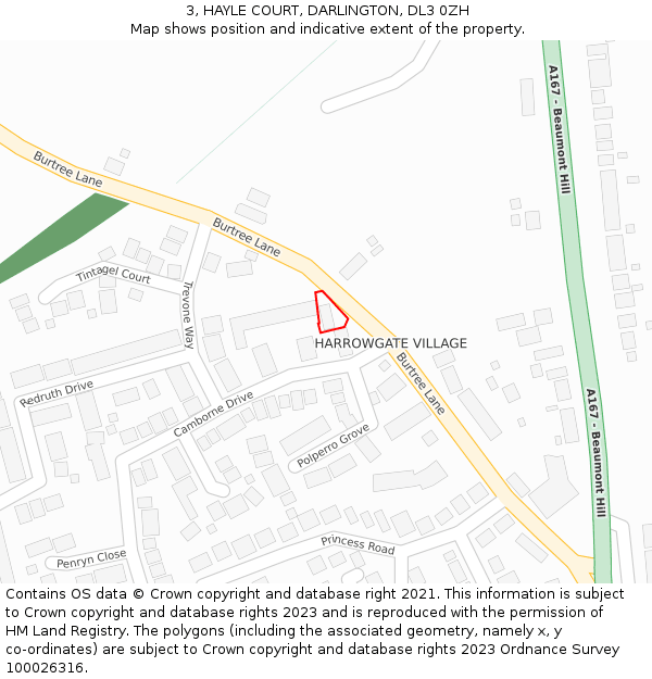 3, HAYLE COURT, DARLINGTON, DL3 0ZH: Location map and indicative extent of plot