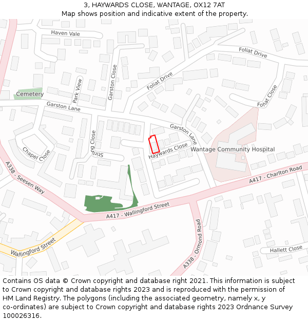 3, HAYWARDS CLOSE, WANTAGE, OX12 7AT: Location map and indicative extent of plot