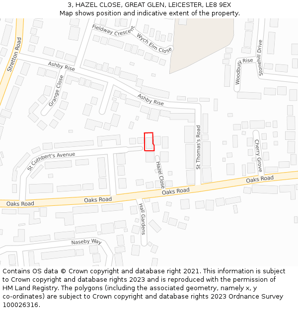 3, HAZEL CLOSE, GREAT GLEN, LEICESTER, LE8 9EX: Location map and indicative extent of plot