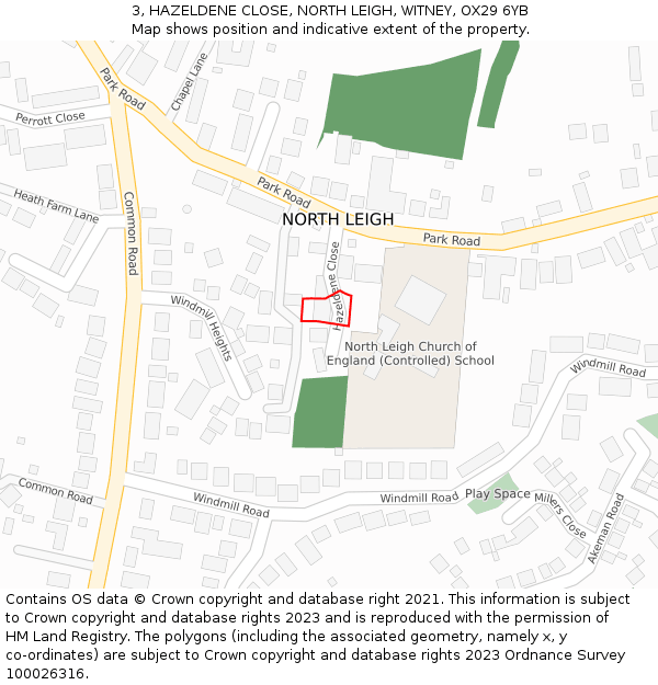 3, HAZELDENE CLOSE, NORTH LEIGH, WITNEY, OX29 6YB: Location map and indicative extent of plot