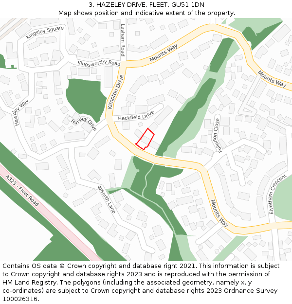 3, HAZELEY DRIVE, FLEET, GU51 1DN: Location map and indicative extent of plot