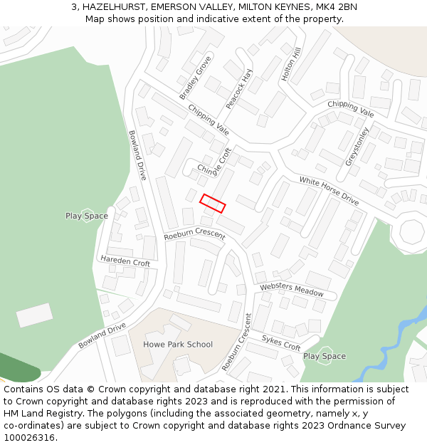 3, HAZELHURST, EMERSON VALLEY, MILTON KEYNES, MK4 2BN: Location map and indicative extent of plot