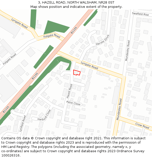 3, HAZELL ROAD, NORTH WALSHAM, NR28 0ST: Location map and indicative extent of plot