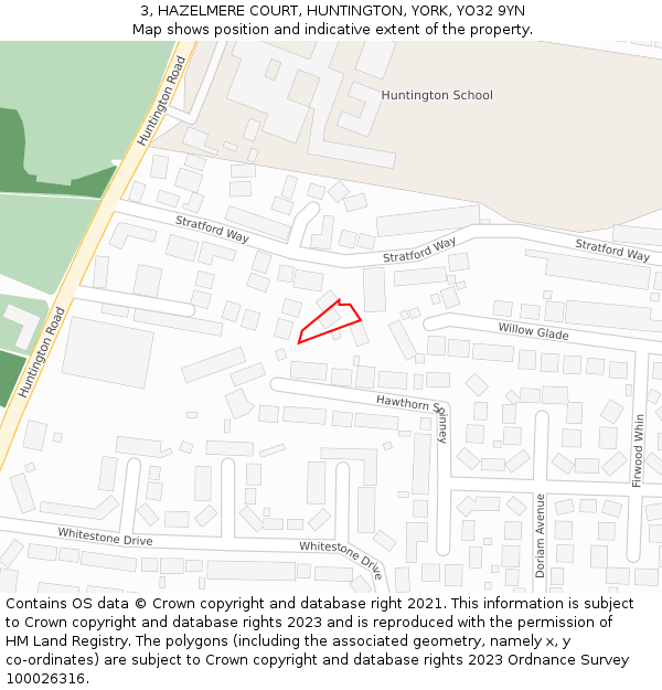 3, HAZELMERE COURT, HUNTINGTON, YORK, YO32 9YN: Location map and indicative extent of plot