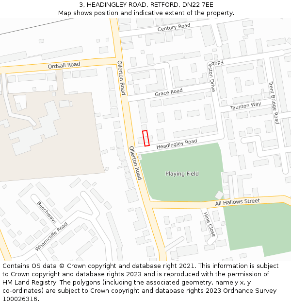 3, HEADINGLEY ROAD, RETFORD, DN22 7EE: Location map and indicative extent of plot