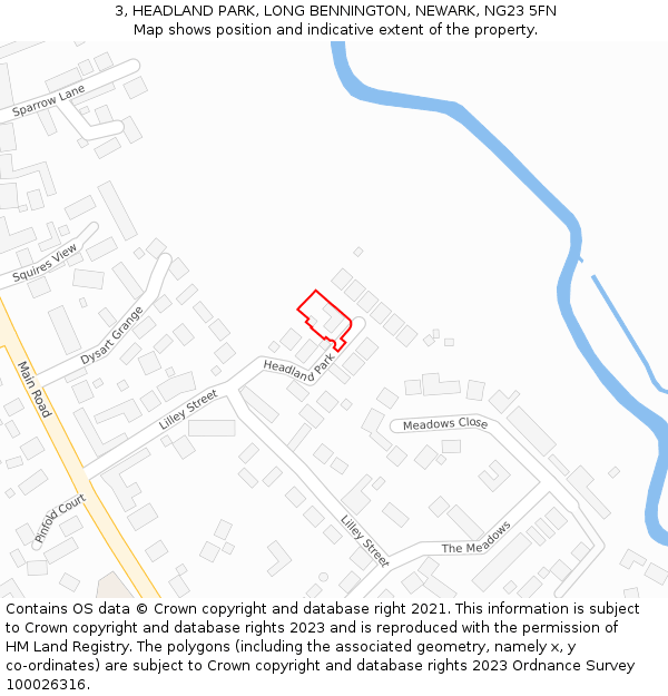 3, HEADLAND PARK, LONG BENNINGTON, NEWARK, NG23 5FN: Location map and indicative extent of plot