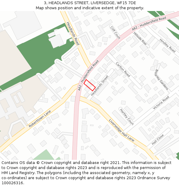 3, HEADLANDS STREET, LIVERSEDGE, WF15 7DE: Location map and indicative extent of plot