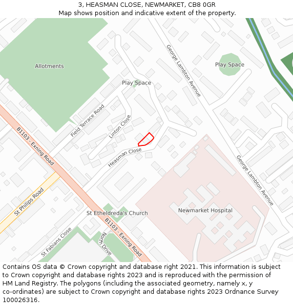 3, HEASMAN CLOSE, NEWMARKET, CB8 0GR: Location map and indicative extent of plot