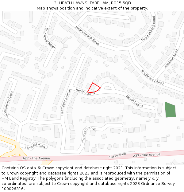 3, HEATH LAWNS, FAREHAM, PO15 5QB: Location map and indicative extent of plot