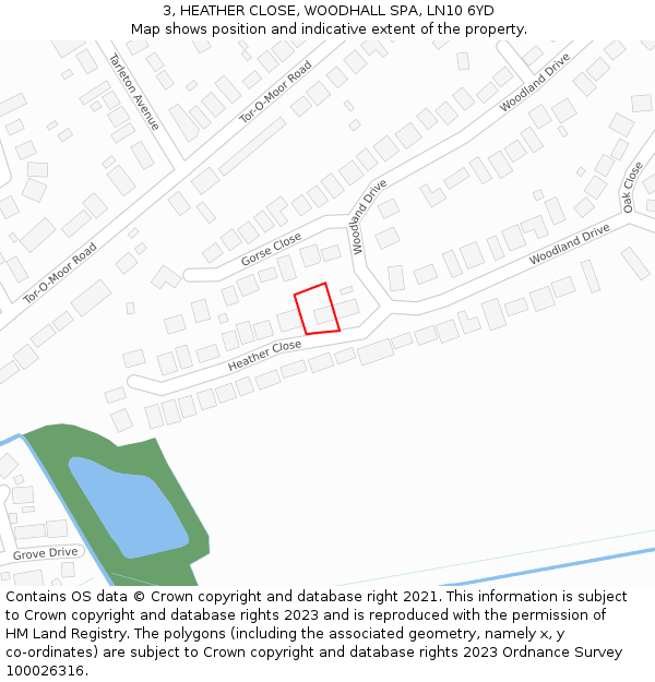 3, HEATHER CLOSE, WOODHALL SPA, LN10 6YD: Location map and indicative extent of plot