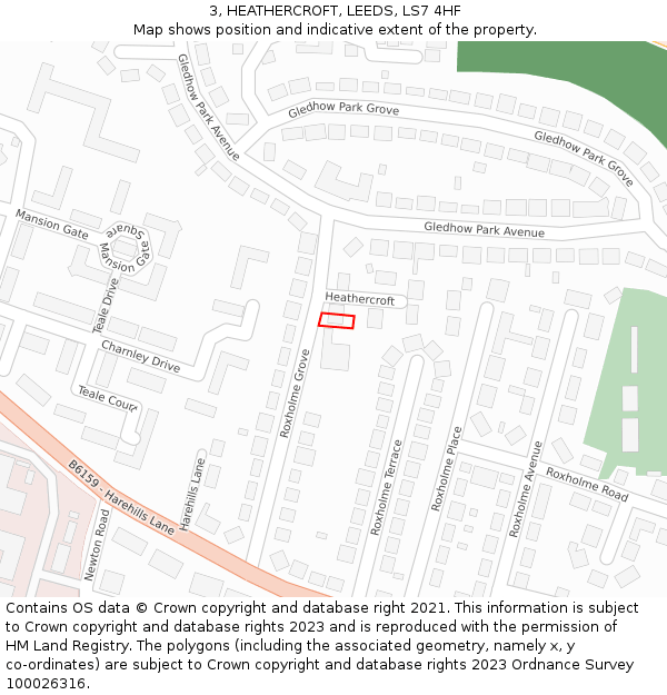 3, HEATHERCROFT, LEEDS, LS7 4HF: Location map and indicative extent of plot