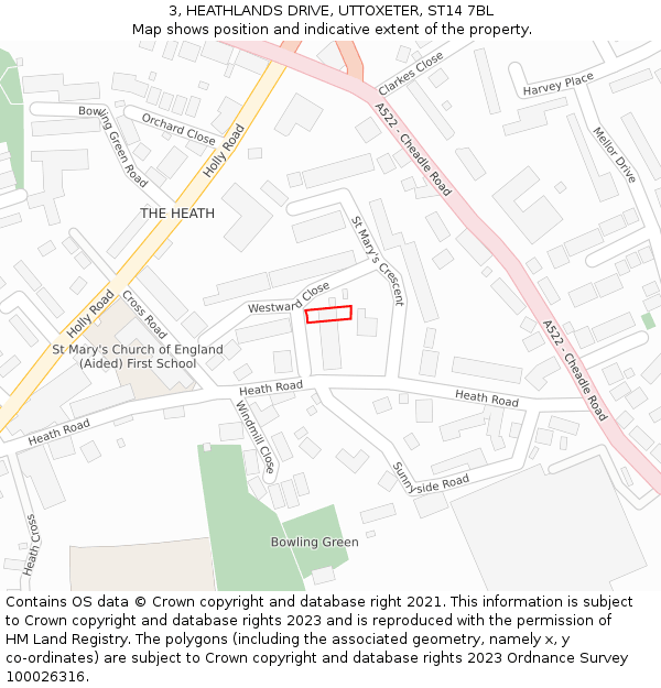 3, HEATHLANDS DRIVE, UTTOXETER, ST14 7BL: Location map and indicative extent of plot