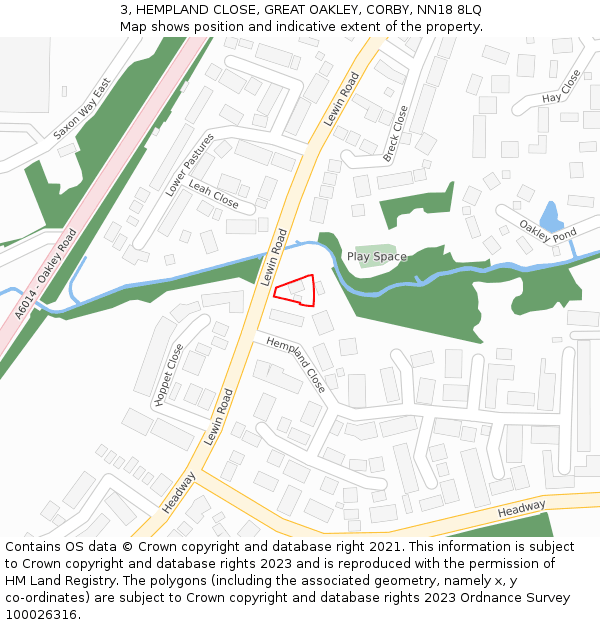 3, HEMPLAND CLOSE, GREAT OAKLEY, CORBY, NN18 8LQ: Location map and indicative extent of plot