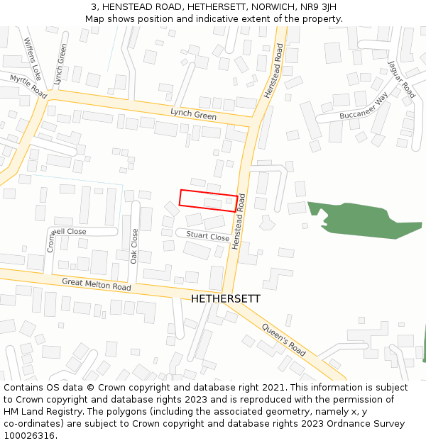 3, HENSTEAD ROAD, HETHERSETT, NORWICH, NR9 3JH: Location map and indicative extent of plot